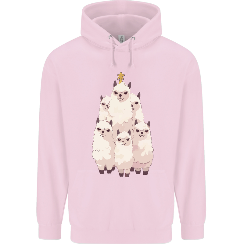 Llama Christmas Tree Xmas Mens 80% Cotton Hoodie Light Pink