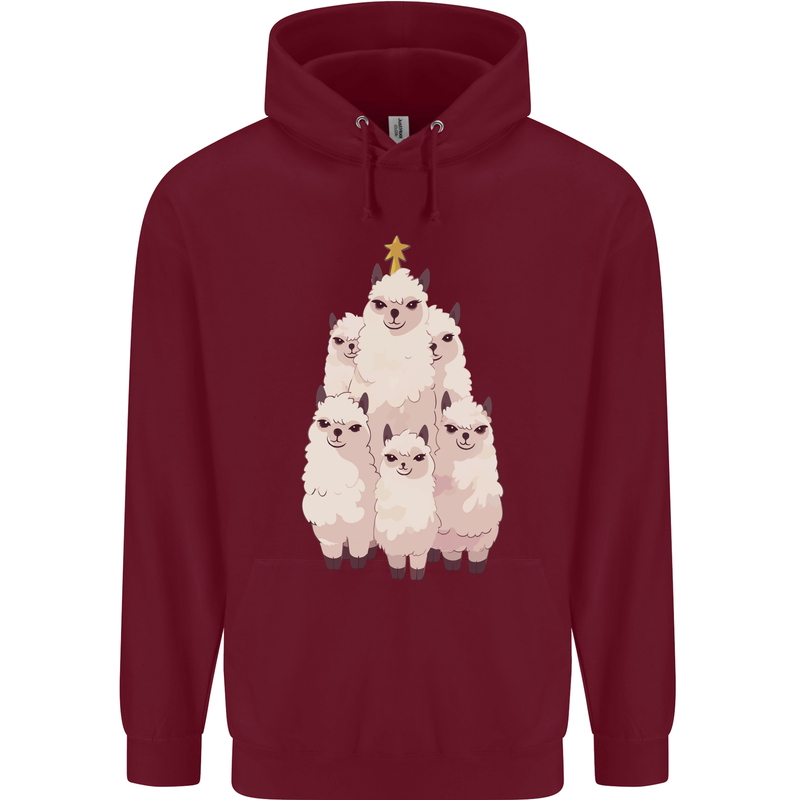 Llama Christmas Tree Xmas Mens 80% Cotton Hoodie Maroon