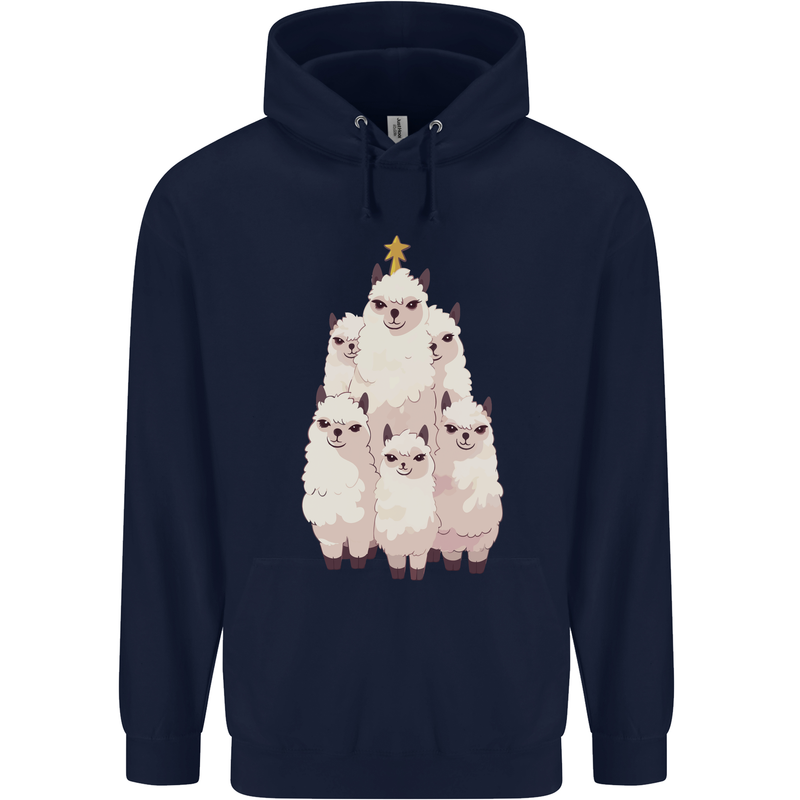 Llama Christmas Tree Xmas Mens 80% Cotton Hoodie Navy Blue