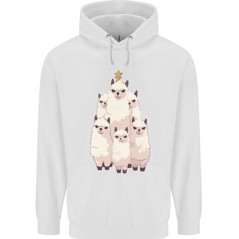 Llama Christmas Tree Xmas Mens 80% Cotton Hoodie White