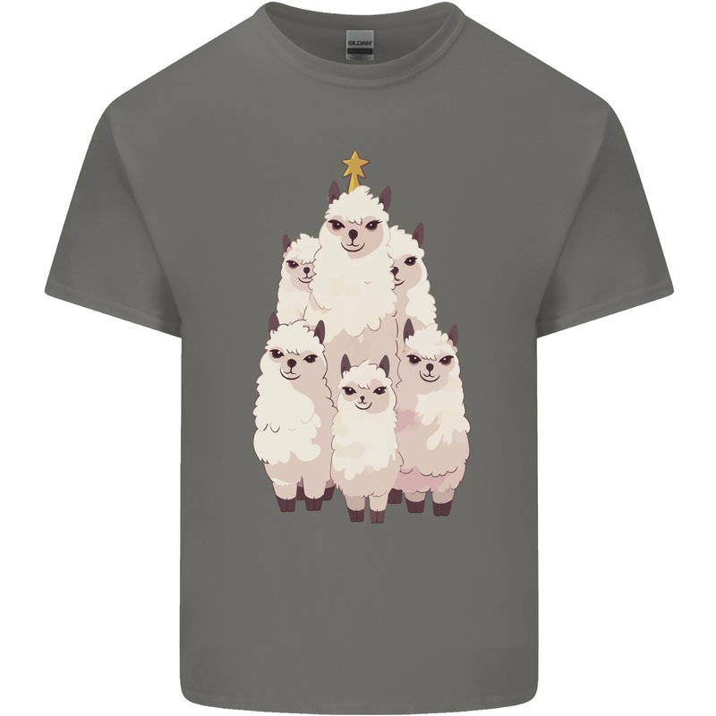 Llama Christmas Tree Xmas Mens Cotton T-Shirt Tee Top Charcoal