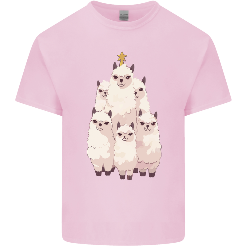 Llama Christmas Tree Xmas Mens Cotton T-Shirt Tee Top Light Pink
