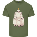Llama Christmas Tree Xmas Mens Cotton T-Shirt Tee Top Military Green
