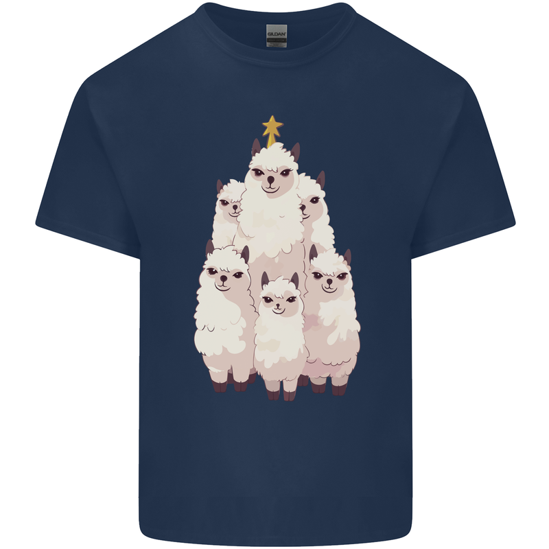 Llama Christmas Tree Xmas Mens Cotton T-Shirt Tee Top Navy Blue