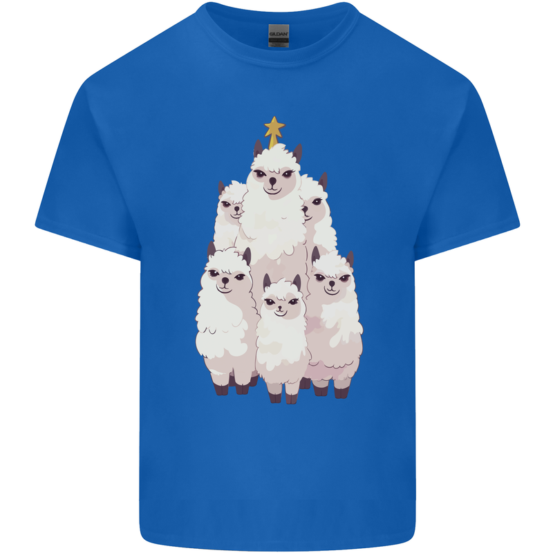 Llama Christmas Tree Xmas Mens Cotton T-Shirt Tee Top Royal Blue