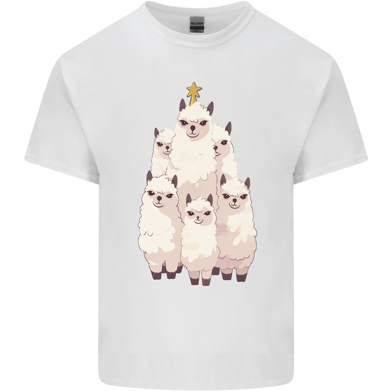 Llama Christmas Tree Xmas Mens Cotton T-Shirt Tee Top White