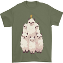 Llama Christmas Tree Xmas Mens T-Shirt 100% Cotton Military Green