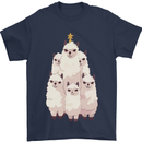 Llama Christmas Tree Xmas Mens T-Shirt 100% Cotton Navy Blue