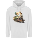 Locomotive Watercolour Trainspotter Trains Mens 80% Cotton Hoodie White