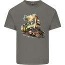 Locomotive Watercolour Trainspotter Trains Mens Cotton T-Shirt Tee Top Charcoal