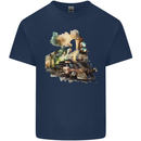 Locomotive Watercolour Trainspotter Trains Mens Cotton T-Shirt Tee Top Navy Blue