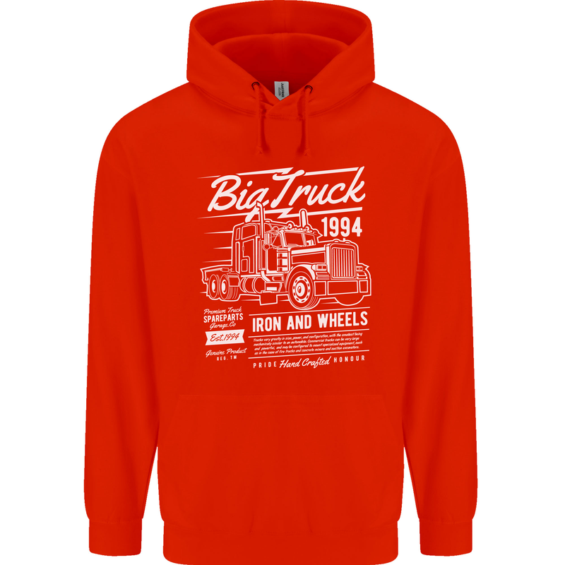 Lorry Driver HGV Big Truck Childrens Kids Hoodie Bright Red