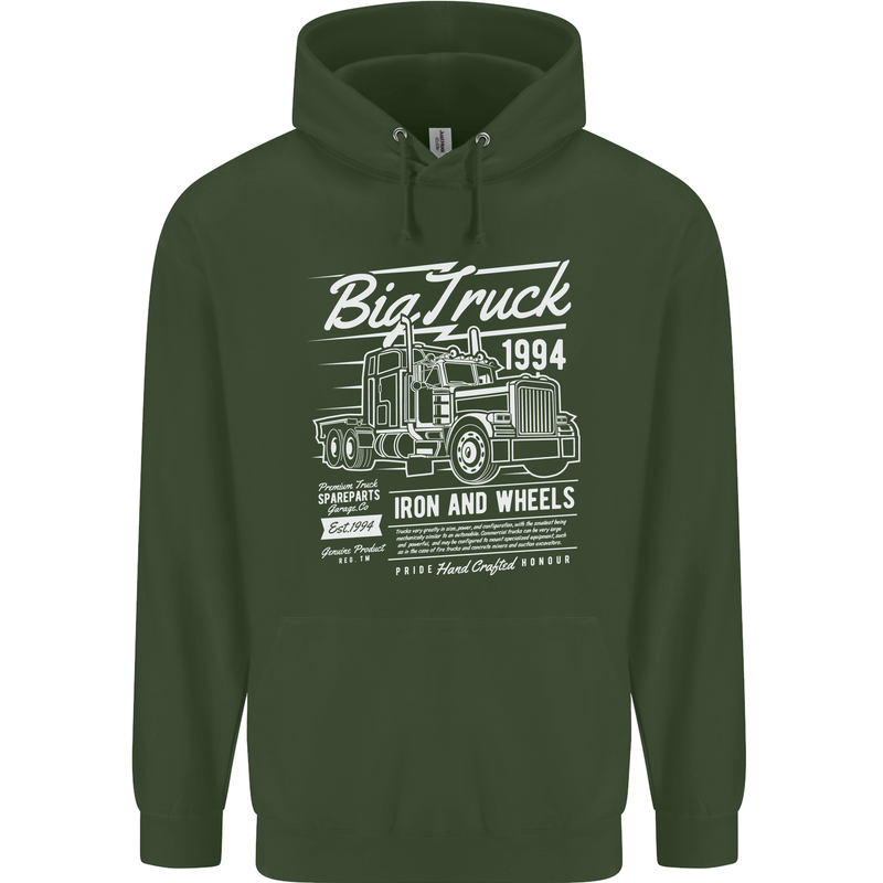 Lorry Driver HGV Big Truck Childrens Kids Hoodie Forest Green