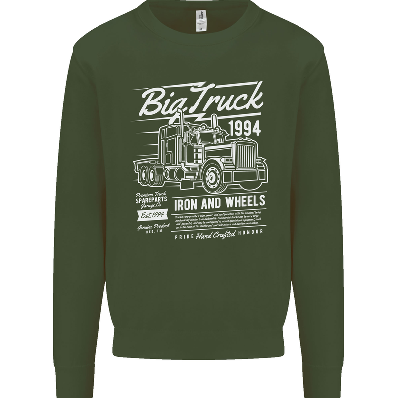 Lorry Driver HGV Big Truck Kids Sweatshirt Jumper Forest Green