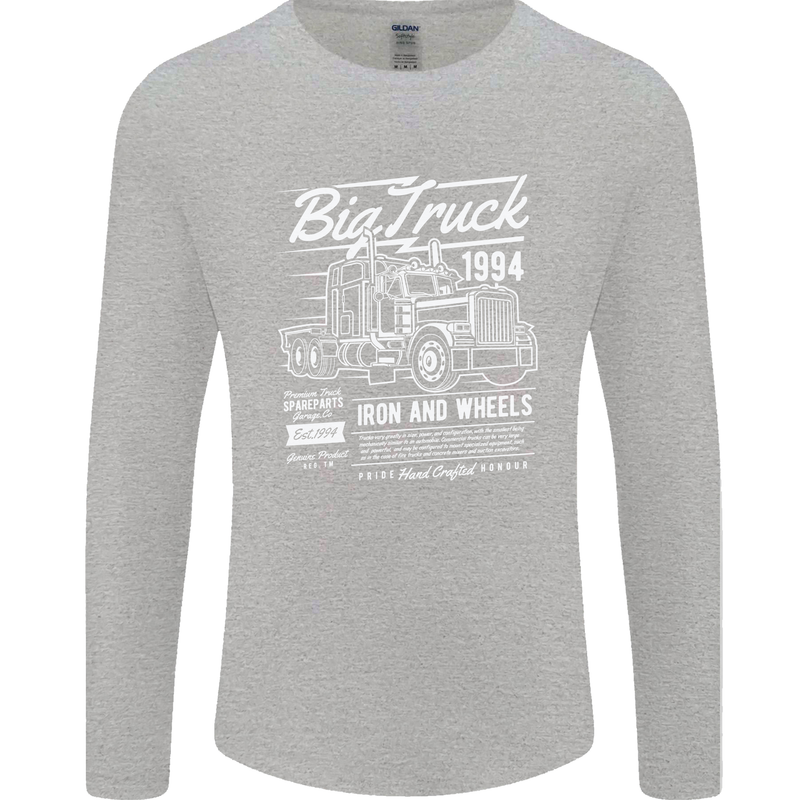 Lorry Driver HGV Big Truck Mens Long Sleeve T-Shirt Sports Grey