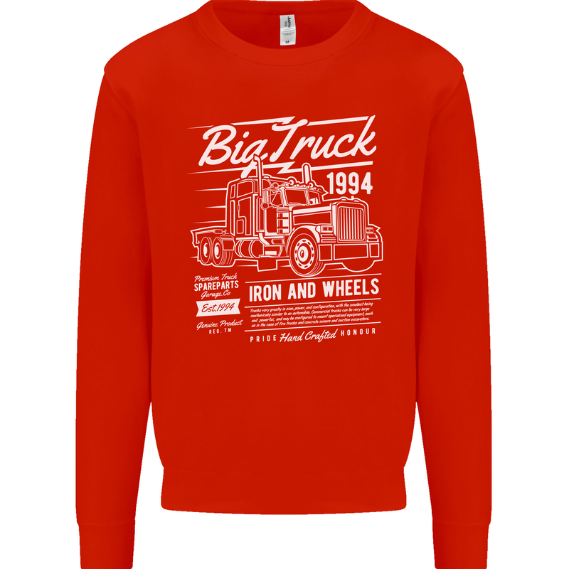 Lorry Driver HGV Big Truck Mens Sweatshirt Jumper Bright Red
