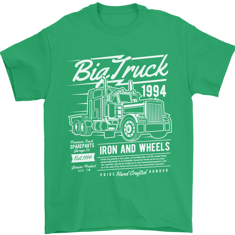 Lorry Driver HGV Big Truck Mens T-Shirt 100% Cotton Irish Green