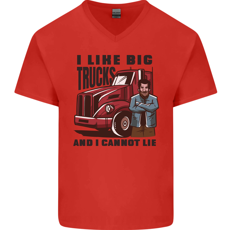 Lorry Driver I Like Big Trucks I Cannot Lie Trucker Mens V-Neck Cotton T-Shirt Red