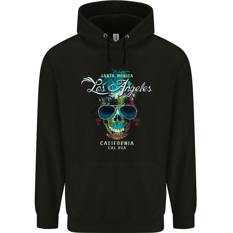Los Angeles Surf Skull Surfing Mens 80% Cotton Hoodie Black