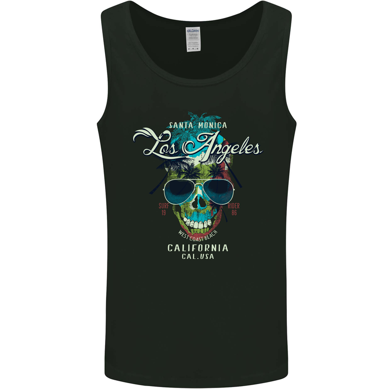 Los Angeles Surf Skull Surfing Mens Vest Tank Top Black