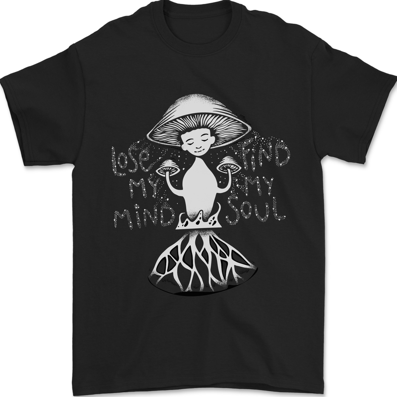 a black t - shirt with an image of a mushroom on it