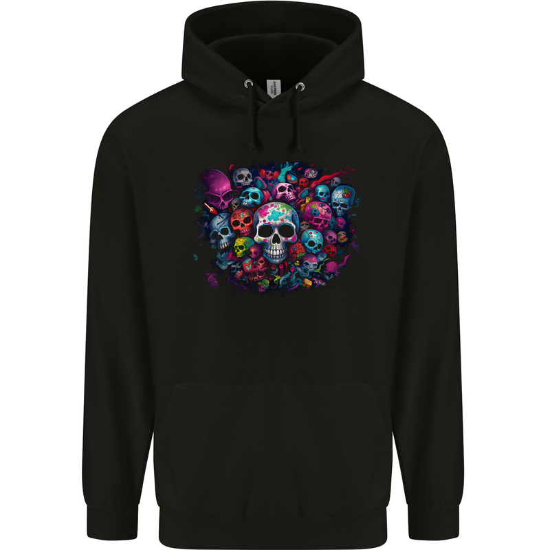 Lots of Skulls Mens 80% Cotton Hoodie Black