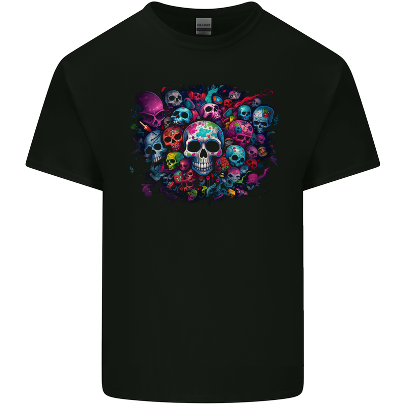Lots of Skulls Mens Cotton T-Shirt Tee Top Black
