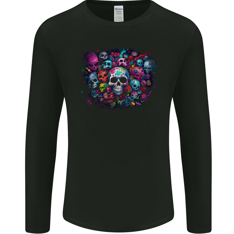 Lots of Skulls Mens Long Sleeve T-Shirt Black