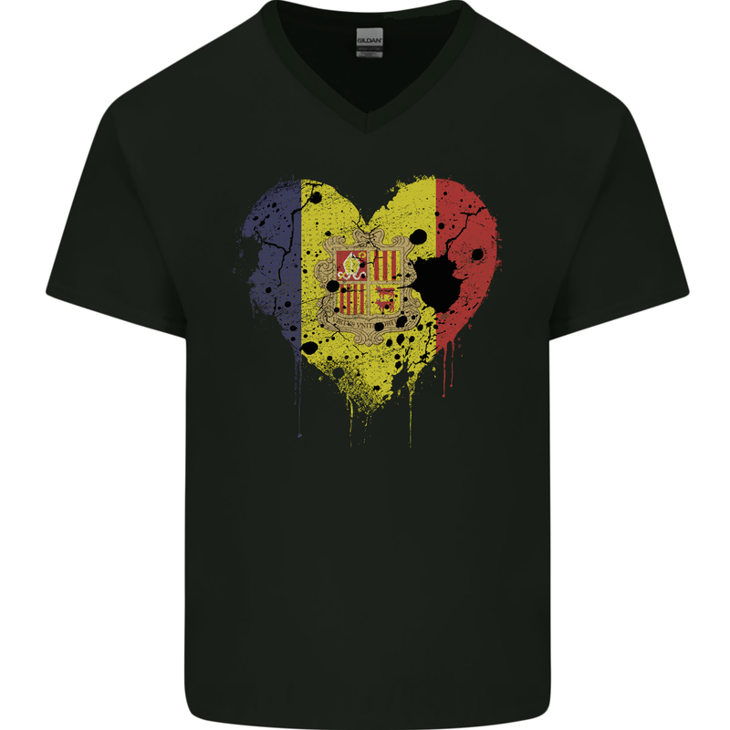 Love Andorra Flag Andorran Day Football Mens V-Neck Cotton T-Shirt Black