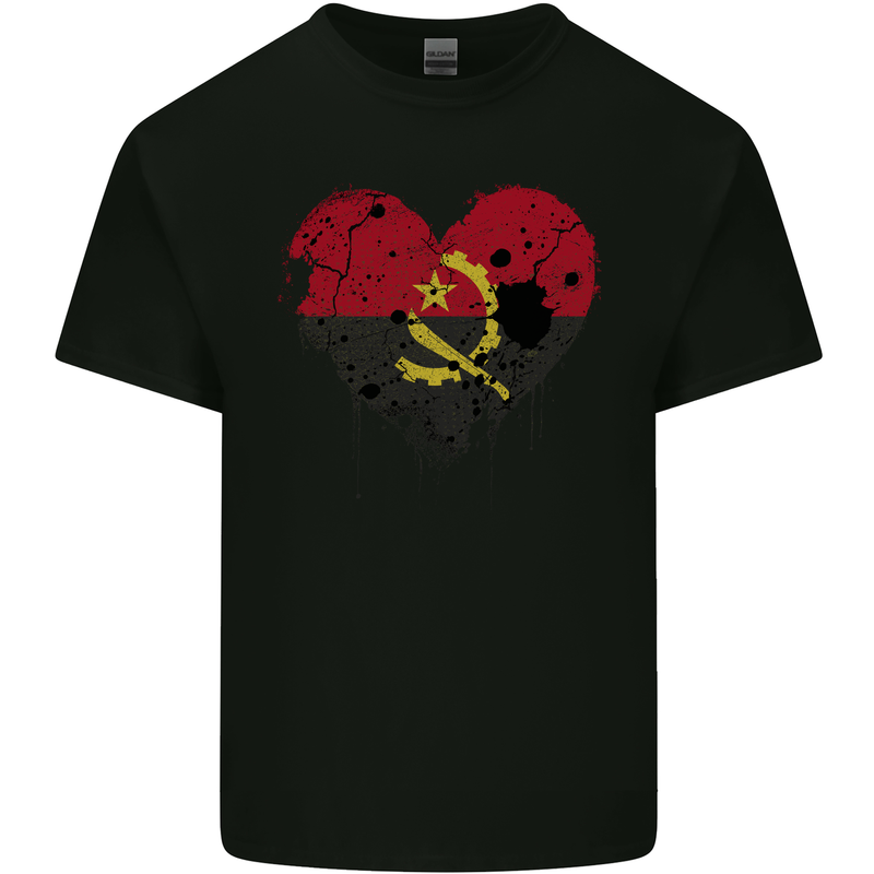 Love Angola Flag Angolan Day Football Mens Cotton T-Shirt Tee Top Black