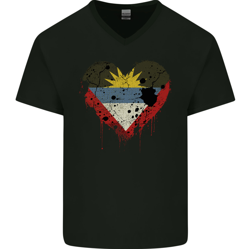 Love Antigua and Barbuda Flag Day Football Mens V-Neck Cotton T-Shirt Black