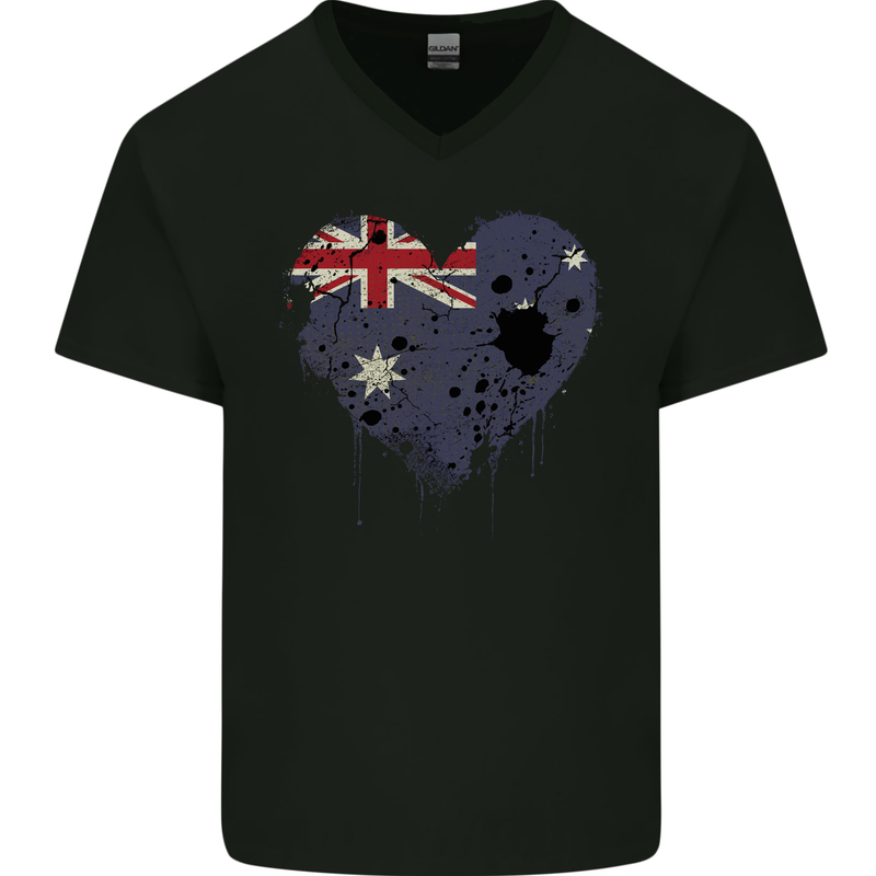 Love Australia Flag Australian Day Football Mens V-Neck Cotton T-Shirt Black