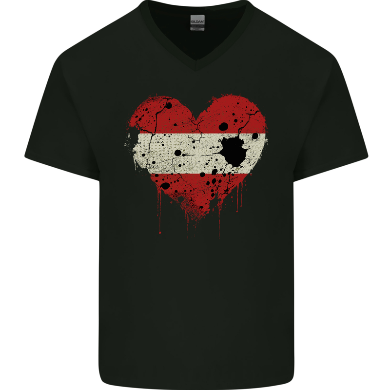 Love Austria Flag Austrian Day Football Mens V-Neck Cotton T-Shirt Black
