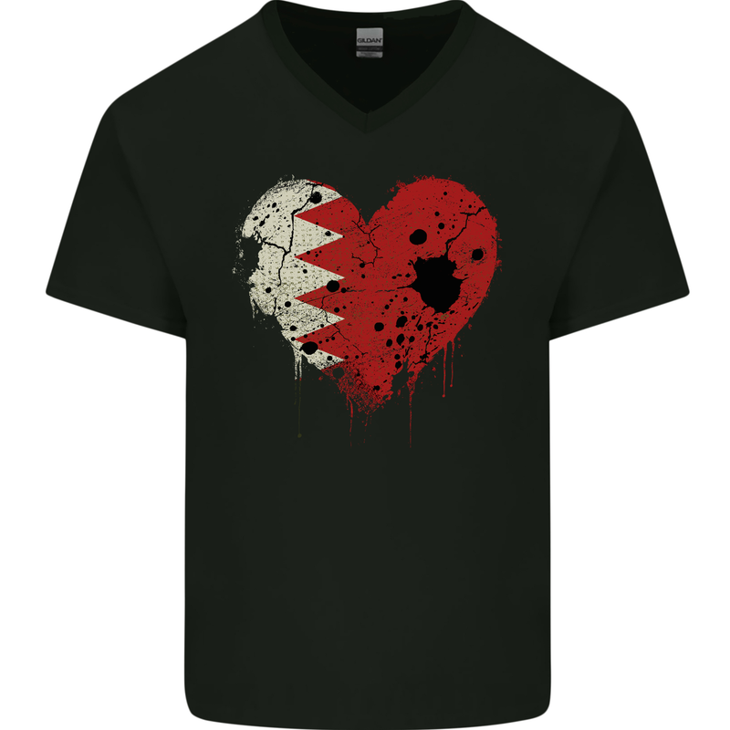 Love Bahrain Flag Bahraini Day Football Mens V-Neck Cotton T-Shirt Black