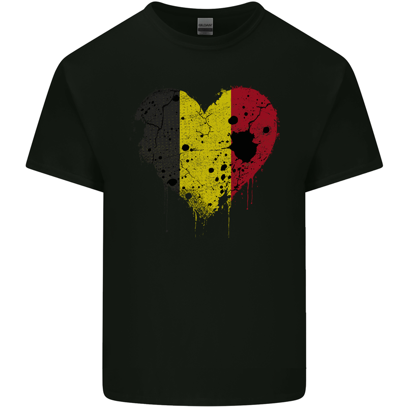 Love Belgium Flag Belgian Day Football Mens Cotton T-Shirt Tee Top Black