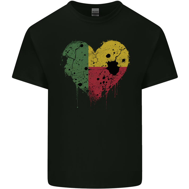 Love Benin Flag Beninese Day Football Mens Cotton T-Shirt Tee Top Black