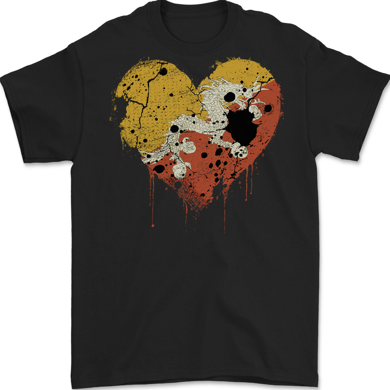 Love Bhutan Flag Bhutanese Day Football Mens Gildan Cotton T-Shirt Black
