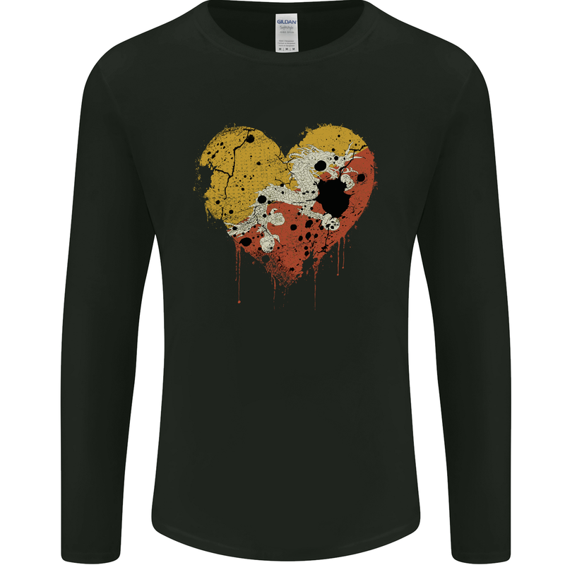 Love Bhutan Flag Bhutanese Day Football Mens Long Sleeve T-Shirt Black