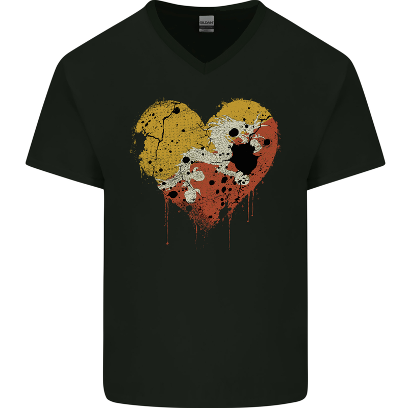 Love Bhutan Flag Bhutanese Day Football Mens V-Neck Cotton T-Shirt Black