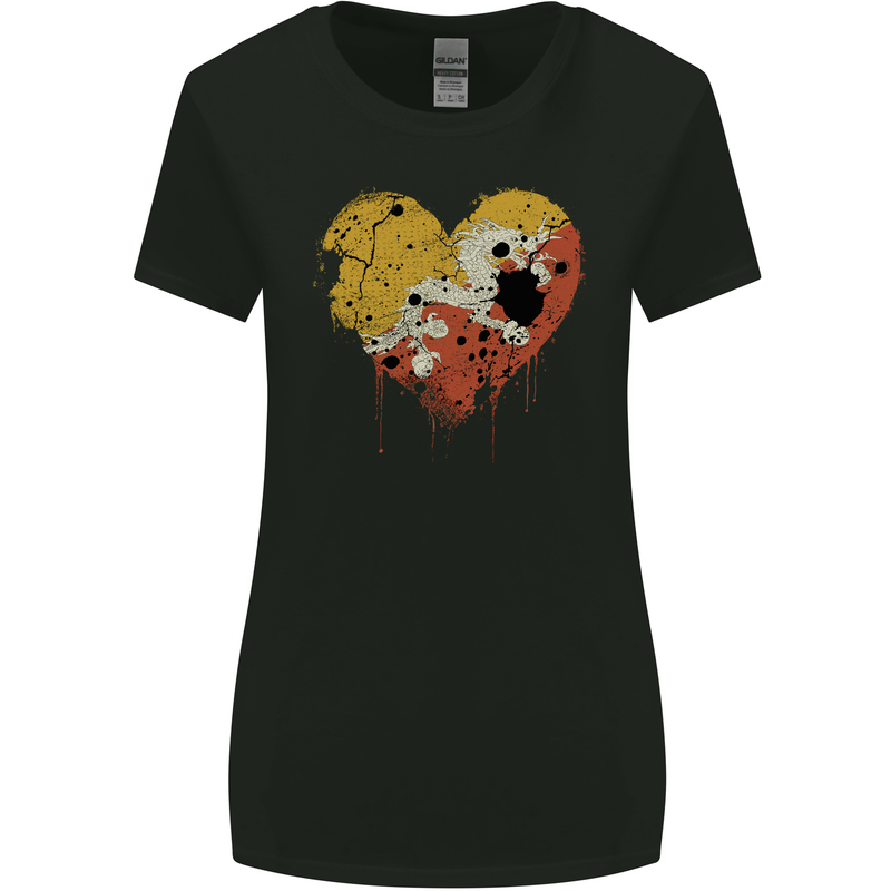 Love Bhutan Flag Bhutanese Day Football Womens Wider Cut T-Shirt Black