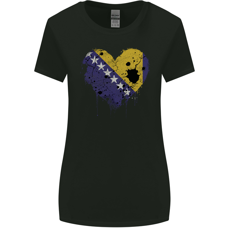 Love Bosnia and Herzegovina Flag Day Football Womens Wider Cut T-Shirt Black