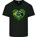 Love Brazil Flag Brazilian Day Football Mens V-Neck Cotton T-Shirt Black