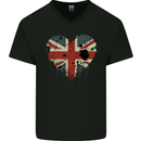 Love British Flag Union Jack Great Britain GB Mens V-Neck Cotton T-Shirt Black