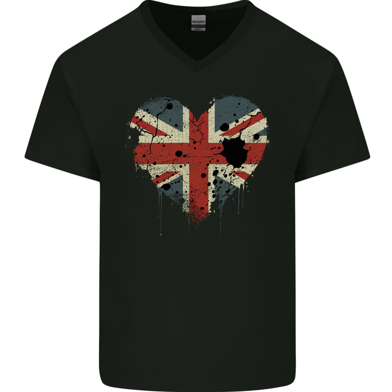 Love British Flag Union Jack Great Britain GB Mens V-Neck Cotton T-Shirt Black