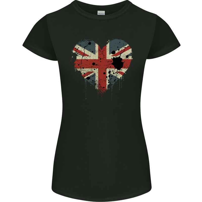 Love British Flag Union Jack Great Britain GB Womens Petite Cut T-Shirt Black