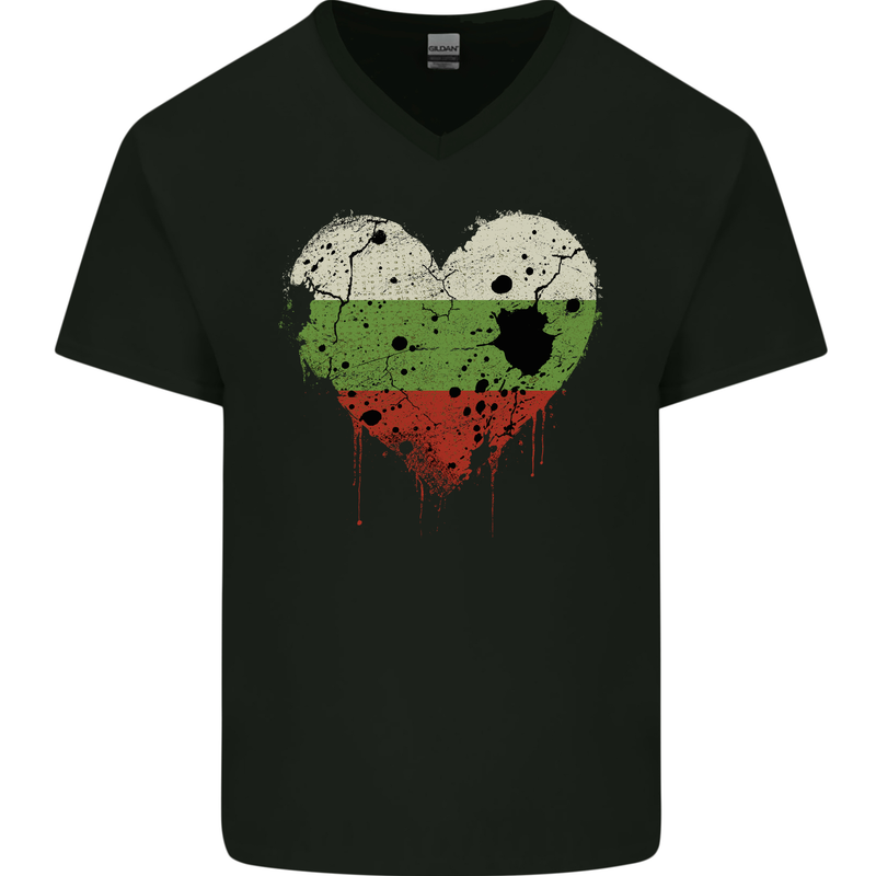 Love Bulgaria Flag Bulgarian Day Football Mens V-Neck Cotton T-Shirt Black