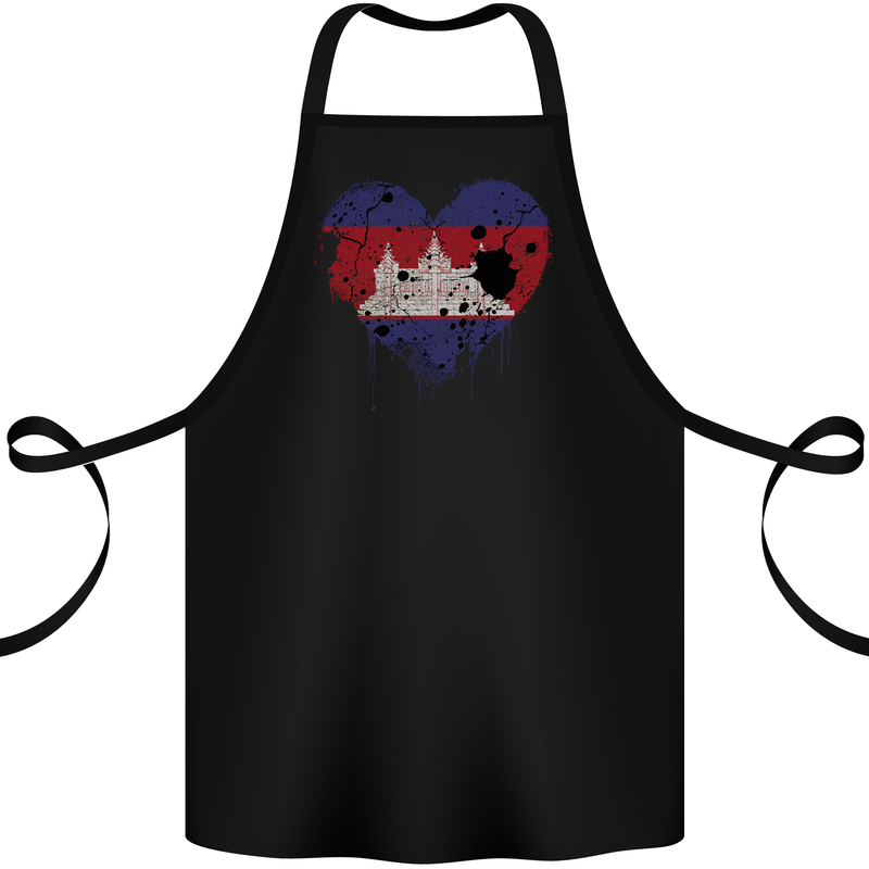 Love Cambodia Flag Cambodian Day Football Cotton Apron 100% Organic Black