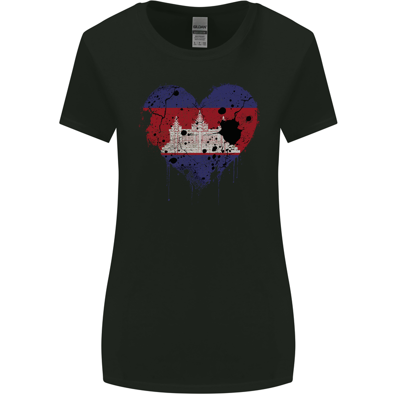 Love Cambodia Flag Cambodian Day Football Womens Wider Cut T-Shirt Black