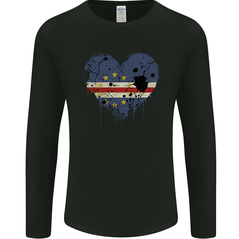 Love Cape Verde Flag Verdean Day Football Mens Long Sleeve T-Shirt Black