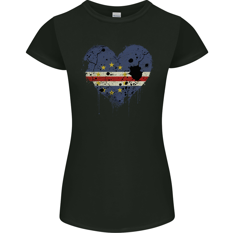 Love Cape Verde Flag Verdean Day Football Womens Petite Cut T-Shirt Black